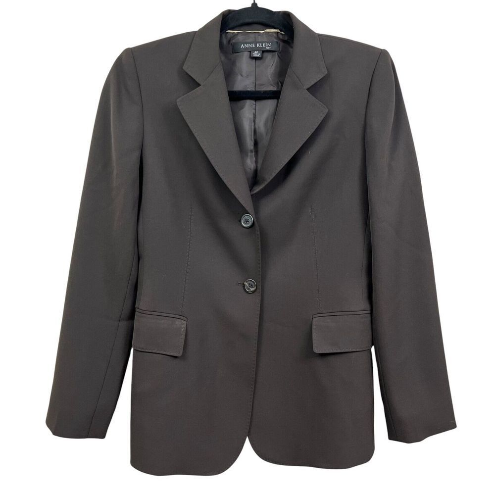 Anne Klein Womens Blazer Suit 2 Button Lined Pockets Brown Size 4P*